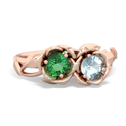 lab emerald-aquamarine roses ring