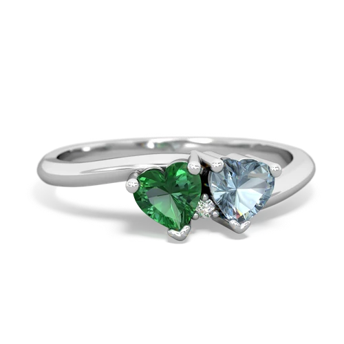 lab emerald-aquamarine sweethearts promise ring