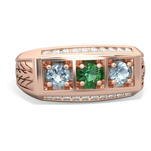 lab emerald-aquamarine three stone ring