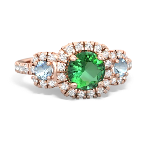 Lab Emerald Lab Created Emerald with Genuine Aquamarine and Lab Created Emerald Regal Halo ring Ring