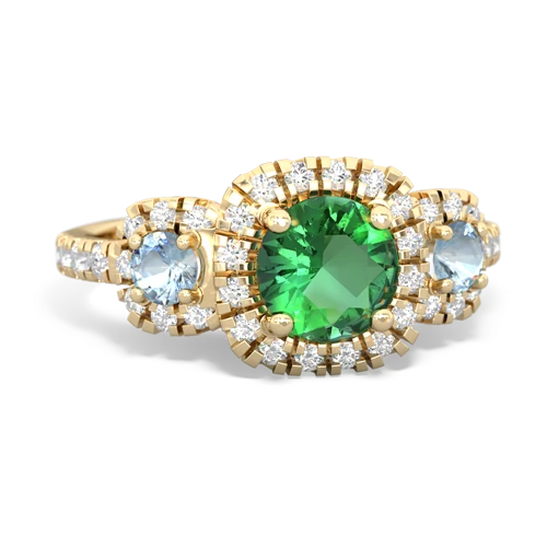lab emerald-aquamarine three stone regal ring