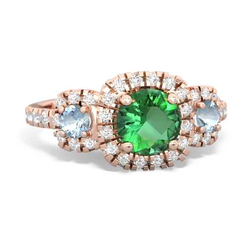 lab emerald-aquamarine three stone regal ring