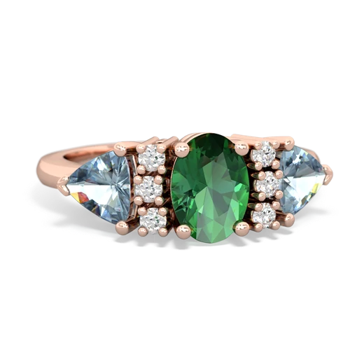 Lab Emerald Lab Created Emerald with Genuine Aquamarine and Genuine Ruby Antique Style Three Stone ring Ring