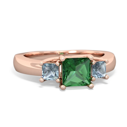Lab Emerald Lab Created Emerald with Genuine Aquamarine and Lab Created Sapphire Three Stone Trellis ring Ring
