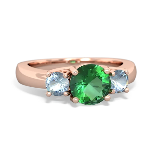 Lab Emerald Lab Created Emerald with Genuine Aquamarine and  Three Stone Trellis ring Ring
