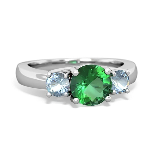 Lab Emerald Lab Created Emerald with Genuine Aquamarine and Lab Created Emerald Three Stone Trellis ring Ring