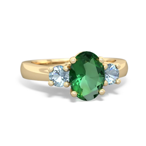 Lab Emerald Lab Created Emerald with Genuine Aquamarine Three Stone Trellis ring Ring