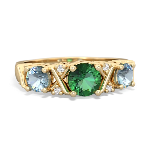 Lab Emerald Lab Created Emerald with Genuine Aquamarine and Lab Created Ruby Hugs and Kisses ring Ring
