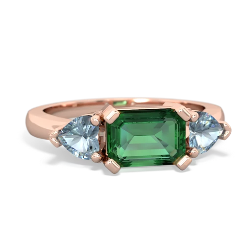 Lab Emerald Lab Created Emerald with Genuine Aquamarine and  Three Stone ring Ring