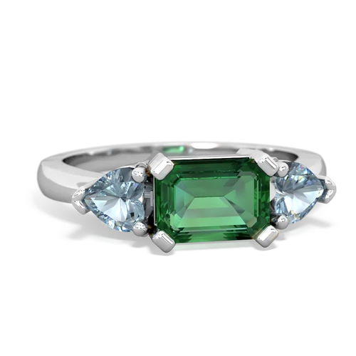 Lab Emerald Lab Created Emerald with Genuine Aquamarine and Lab Created Emerald Three Stone ring Ring