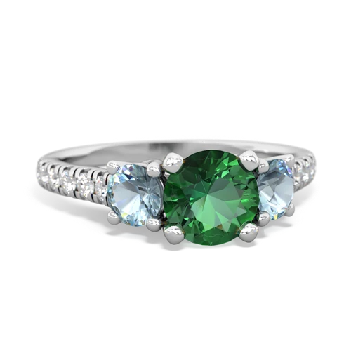 Lab Emerald Lab Created Emerald with Genuine Aquamarine and Genuine London Blue Topaz Pave Trellis ring Ring