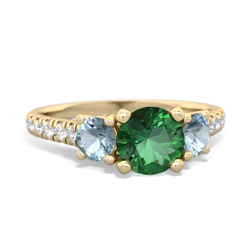 Lab Emerald Lab Created Emerald with Genuine Aquamarine and  Pave Trellis ring Ring