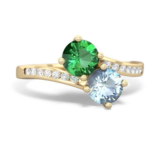 Lab Emerald Lab Created Emerald with Genuine Aquamarine Keepsake Two Stone ring Ring