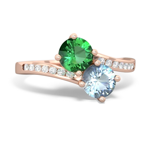 lab emerald-aquamarine two stone channel ring