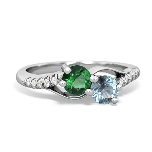 lab emerald-aquamarine two stone infinity ring