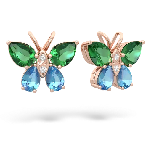 lab emerald-blue topaz butterfly earrings