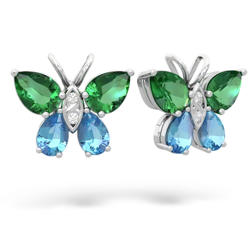 lab emerald-blue topaz butterfly earrings