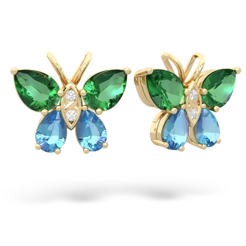 lab emerald-blue topaz butterfly earrings