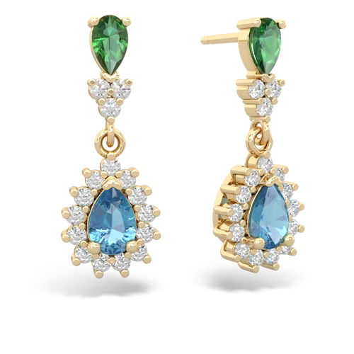 Lab Emerald Lab Created Emerald with Genuine Swiss Blue Topaz Halo Pear Dangle earrings Earrings