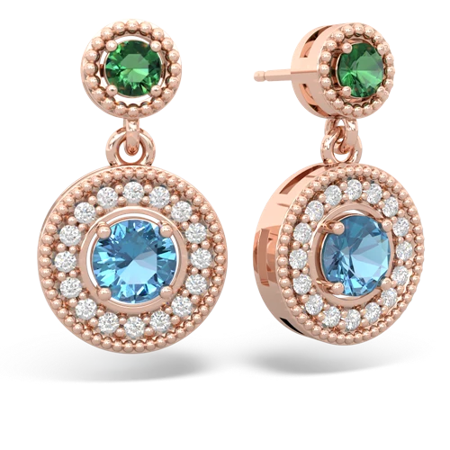 lab emerald-blue topaz halo earrings