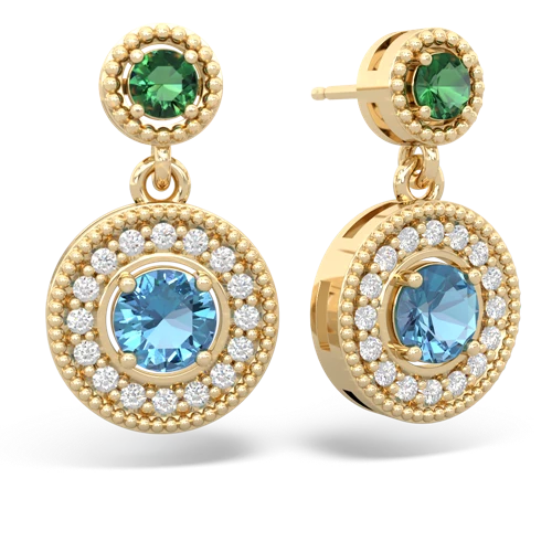 Lab Emerald Lab Created Emerald with Genuine Swiss Blue Topaz Halo Dangle earrings Earrings