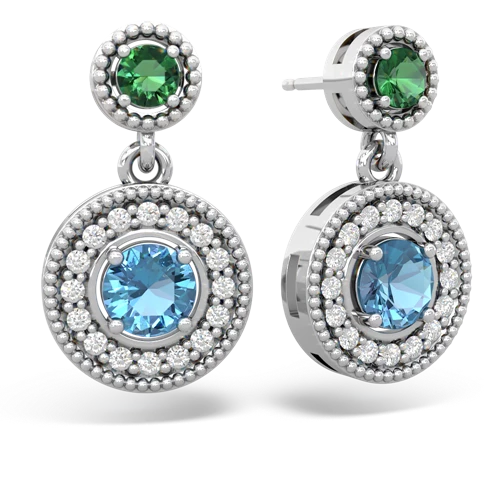 lab emerald-blue topaz halo earrings
