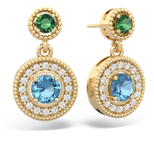 lab emerald-blue topaz halo earrings