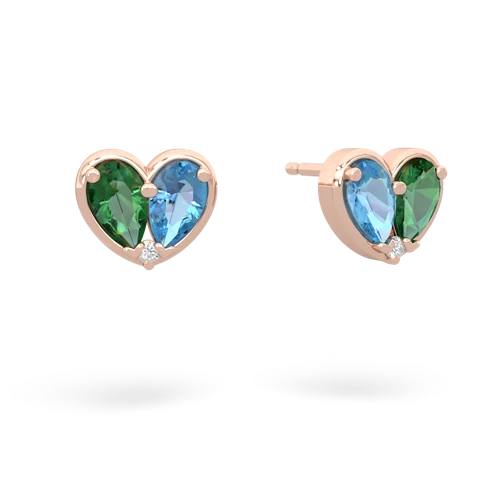lab emerald-blue topaz one heart earrings