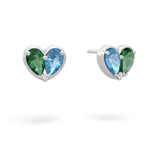 lab emerald-blue topaz one heart earrings