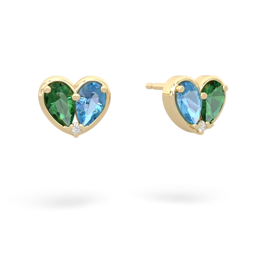 lab emerald-blue topaz one heart earrings