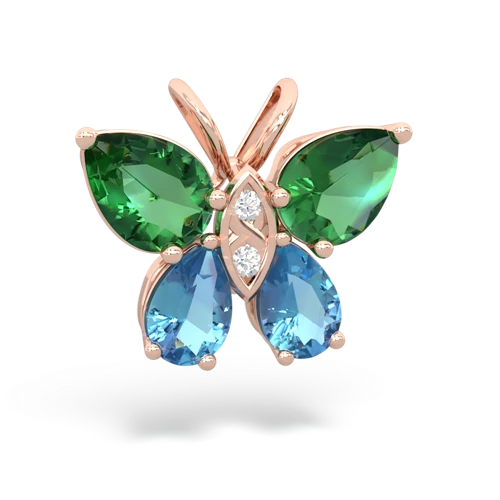 lab emerald-blue topaz butterfly pendant