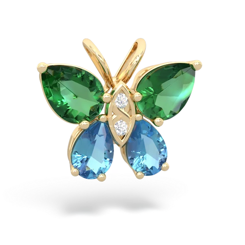 lab emerald-blue topaz butterfly pendant