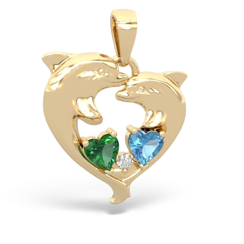 Lab Emerald Lab Created Emerald with Genuine Swiss Blue Topaz Dolphin Heart pendant Pendant