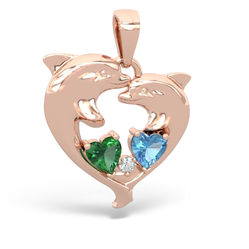 lab emerald-blue topaz dolphins pendant