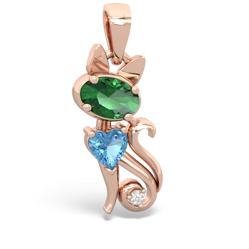 lab emerald-blue topaz kitten pendant