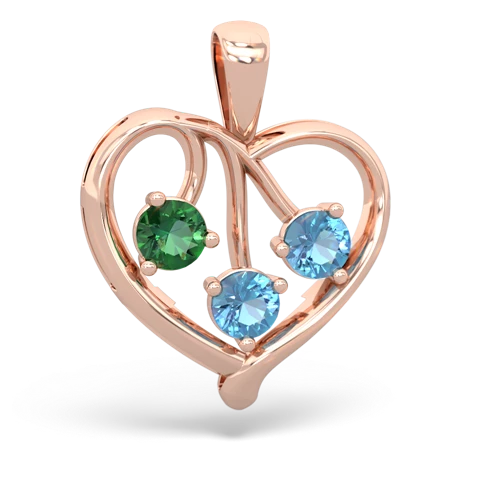 lab emerald-blue topaz love heart pendant
