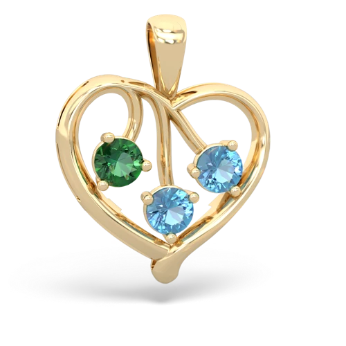 lab emerald-blue topaz love heart pendant