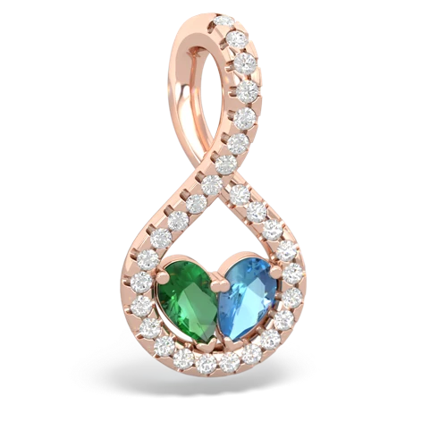 lab emerald-blue topaz pave twist pendant