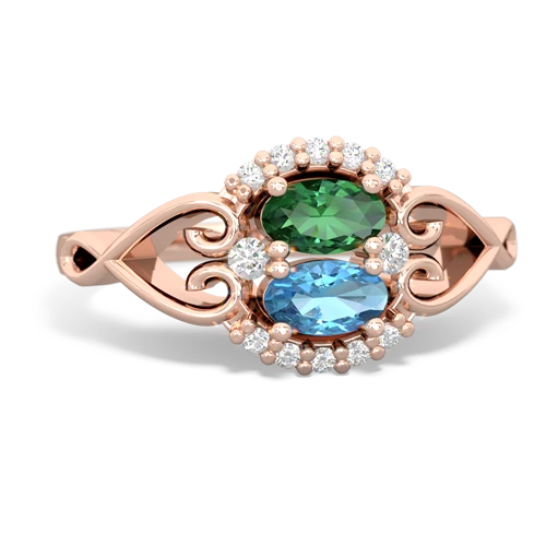 Lab Emerald Lab Created Emerald with Genuine Swiss Blue Topaz Love Nest ring Ring