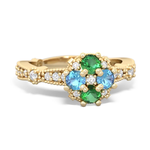 Lab Emerald Lab Created Emerald with Genuine Swiss Blue Topaz Milgrain Antique Style ring Ring