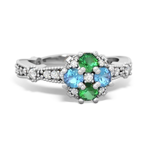 lab emerald-blue topaz art deco engagement ring