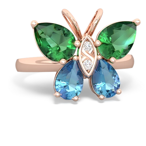 lab emerald-blue topaz butterfly ring