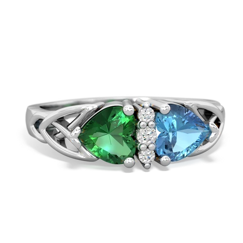 lab emerald-blue topaz celtic ring