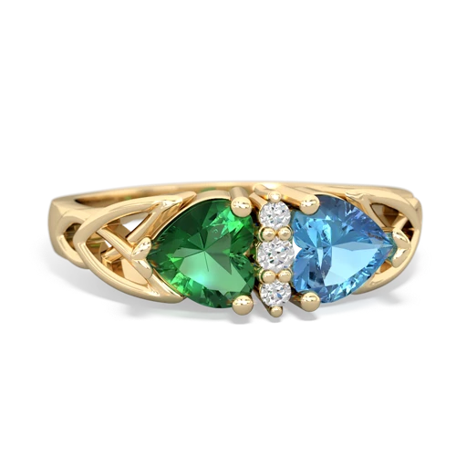 lab emerald-blue topaz celtic ring