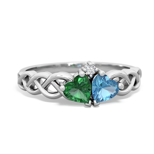 lab emerald-blue topaz celtic braid ring