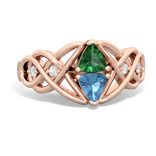 lab emerald-blue topaz celtic knot ring