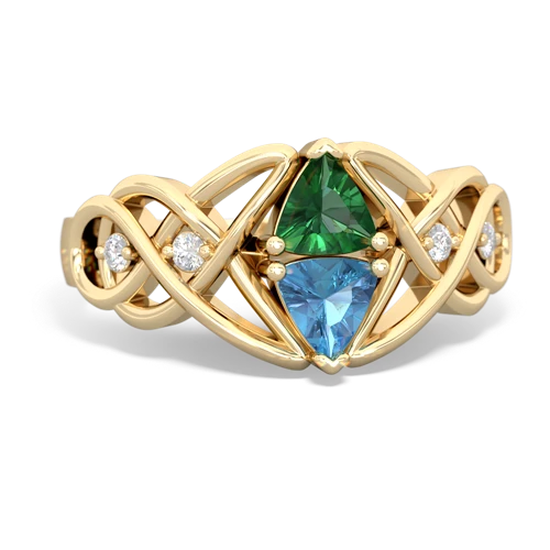 lab emerald-blue topaz celtic knot ring