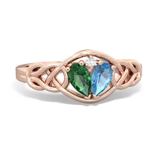 lab emerald-blue topaz celtic knot ring