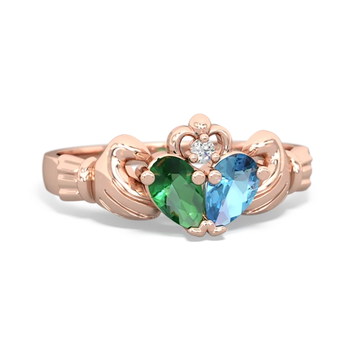 Lab Emerald Lab Created Emerald with Genuine Swiss Blue Topaz Claddagh ring Ring
