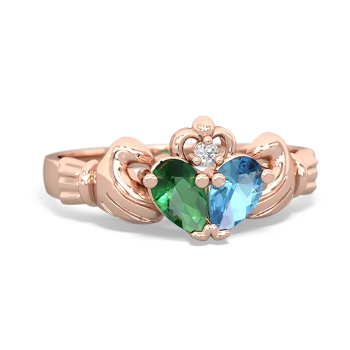 lab emerald-blue topaz claddagh ring